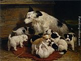 Henriette Ronner-Knip A dog and her puppies painting